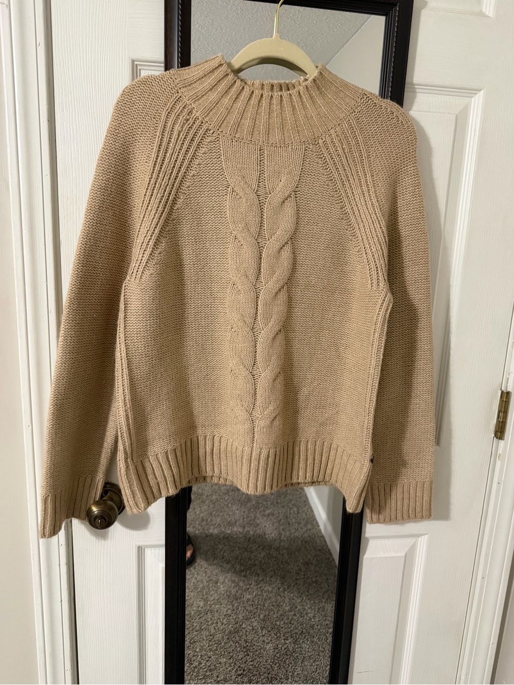 Tommy Hilfiger Cable Knit Mock Neck Sweater - Tan